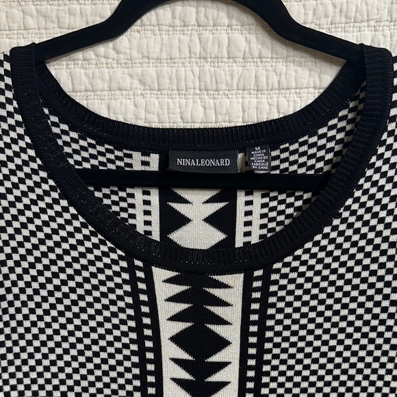 Nina Leonard Black White Fit Flare Lightweight Sweater Midi Dress Size M NWOT - Picture 4 of 7